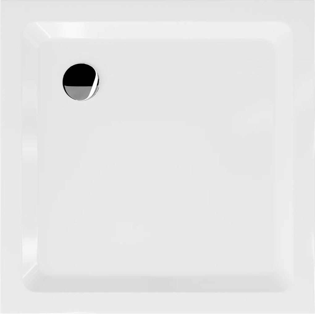 Mexen SLIM - Štvorcová sprchová vanička 70x70x5cm + chrómový sifón, chrómový biela, 40107070