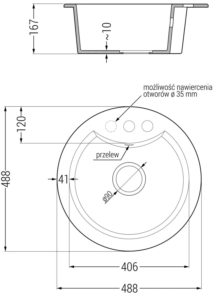 Mexen Diego, 1-komorový granitový drez 488x488x167 mm a drezová batéria Elia, čierna-zlatá metalíza, 6512-75-670101-00