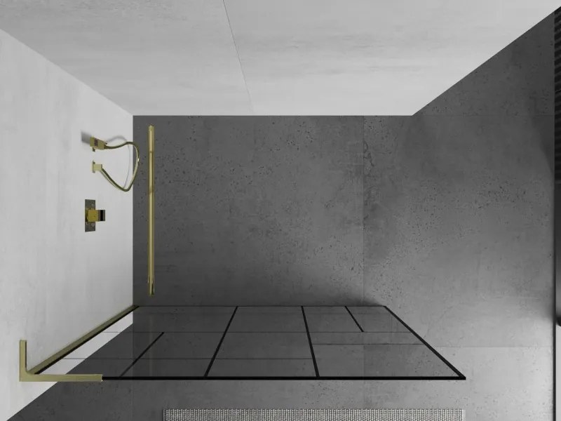 Mexen Kioto L, sprchová zástena Walk-In 70 x 200 cm, 8mm číre sklo čierny vzor, zlatý matný profil, 800-070-103-55-78