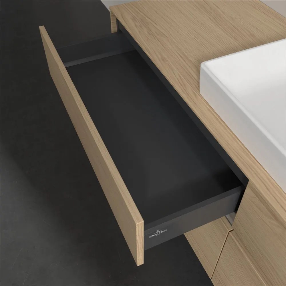 VILLEROY &amp; BOCH Collaro závesná skrinka pod umývadlo na dosku (umývadlo vpravo), 4 zásuvky, s LED osvetlením, 1600 x 500 x 548 mm, Nordic Oak, C030B0VJ