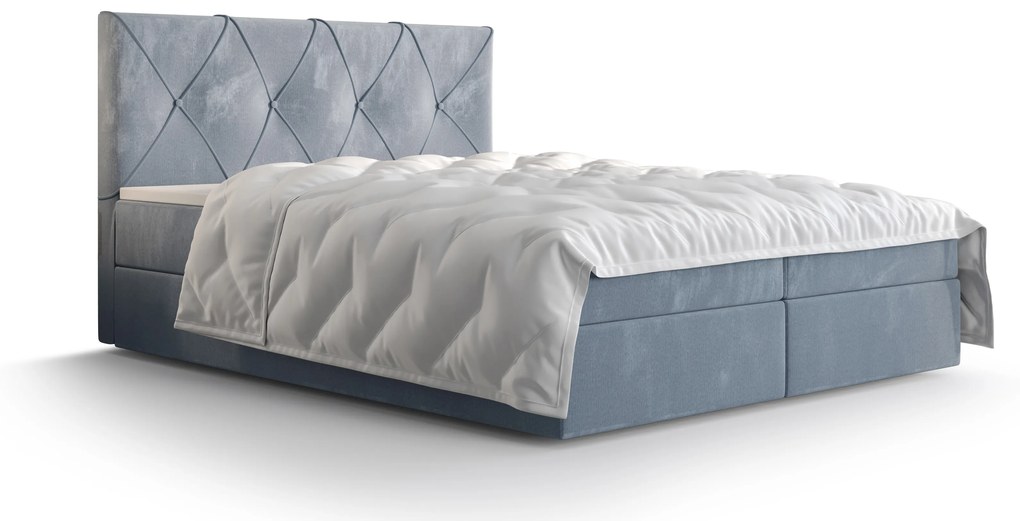 Manželská posteľ Boxspring 160 cm Athena (svetlomodrá) (s matracom a úložným priestorom). Akcia -20%. Vlastná spoľahlivá doprava až k Vám domov. 1046365