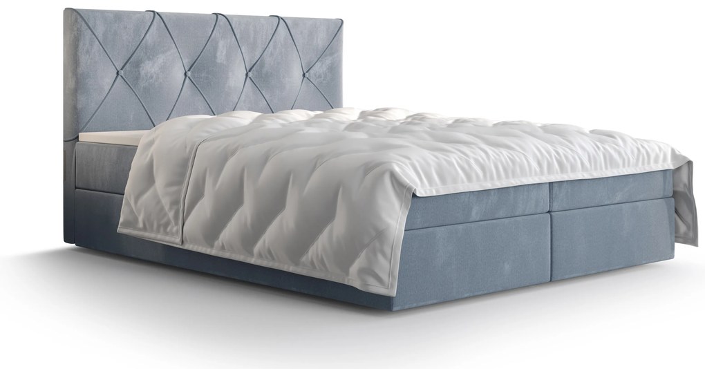 Manželská posteľ Boxspring 180 cm Athena (svetlomodrá) (s matracom a úložným priestorom). Akcia -20%. Vlastná spoľahlivá doprava až k Vám domov. 1046373