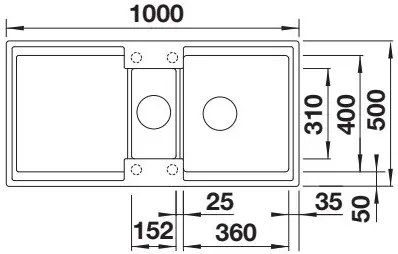 Blanco Adira 6 S, silgranitový drez 1000x500x200 mm, 1,5-komorový, čierna, BLA-527601