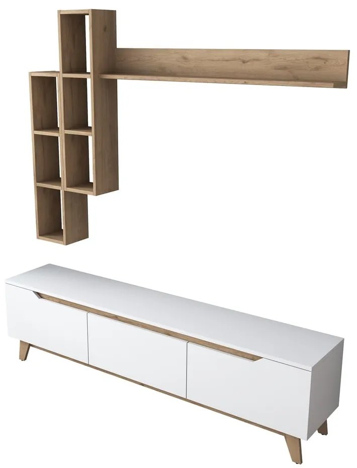 TV zostava v dekore orecha v bielo-prírodnej farbe 180x49 cm Linh – Kalune Design