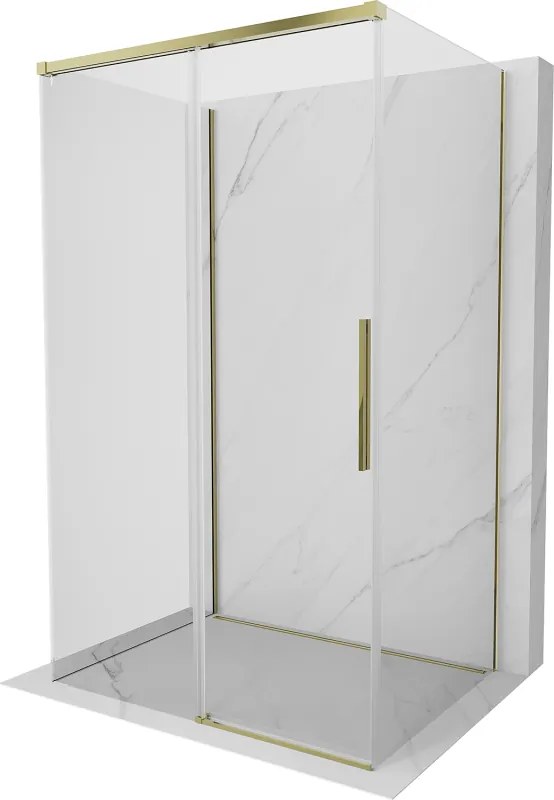 Mexen Rox-3S, 3-stenný sprchový kút 125 x 95 cm, 8mm číre sklo, zlatý profil, 8C2-125-095-50-00-3S