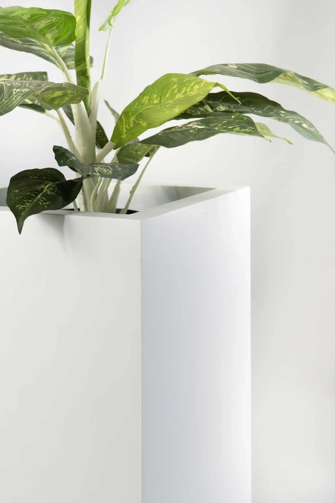 Hranatý kvetináč BLOCK, výška 75 cm, materiál MDF, biely mat