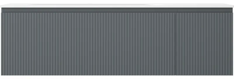 Mexen Rivel, kúpeľňová skrinka 160 cm s umývadlom Vela ľavá, 1S, 1D, drážkovaná, grafitová matná/biela matná, 91A23-16047-3-BBFF66-W23L01