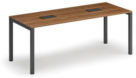 Stôl SQUARE 2000 x 800 x 750, orech + 2x stolná zásuvka TYP II, čierna