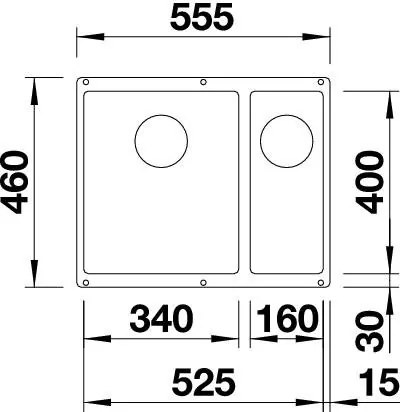 Blanco Subline 340/160-U, silgranitový drez pod pracovnú dosku 555x460x190 mm, drez vpravo, 1,5-komorový, jemná biela, BLA-527163