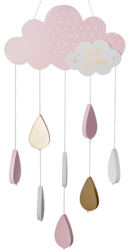 Detská drevená dekorácia na stenu Pink Cloud 24x58 cm