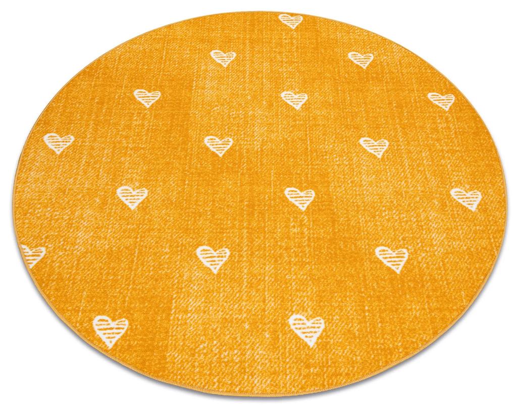 Okrúhly koberec pre deti HEARTS Jeans, vintage srdce - oranžová Veľkosť: kruh 133 cm