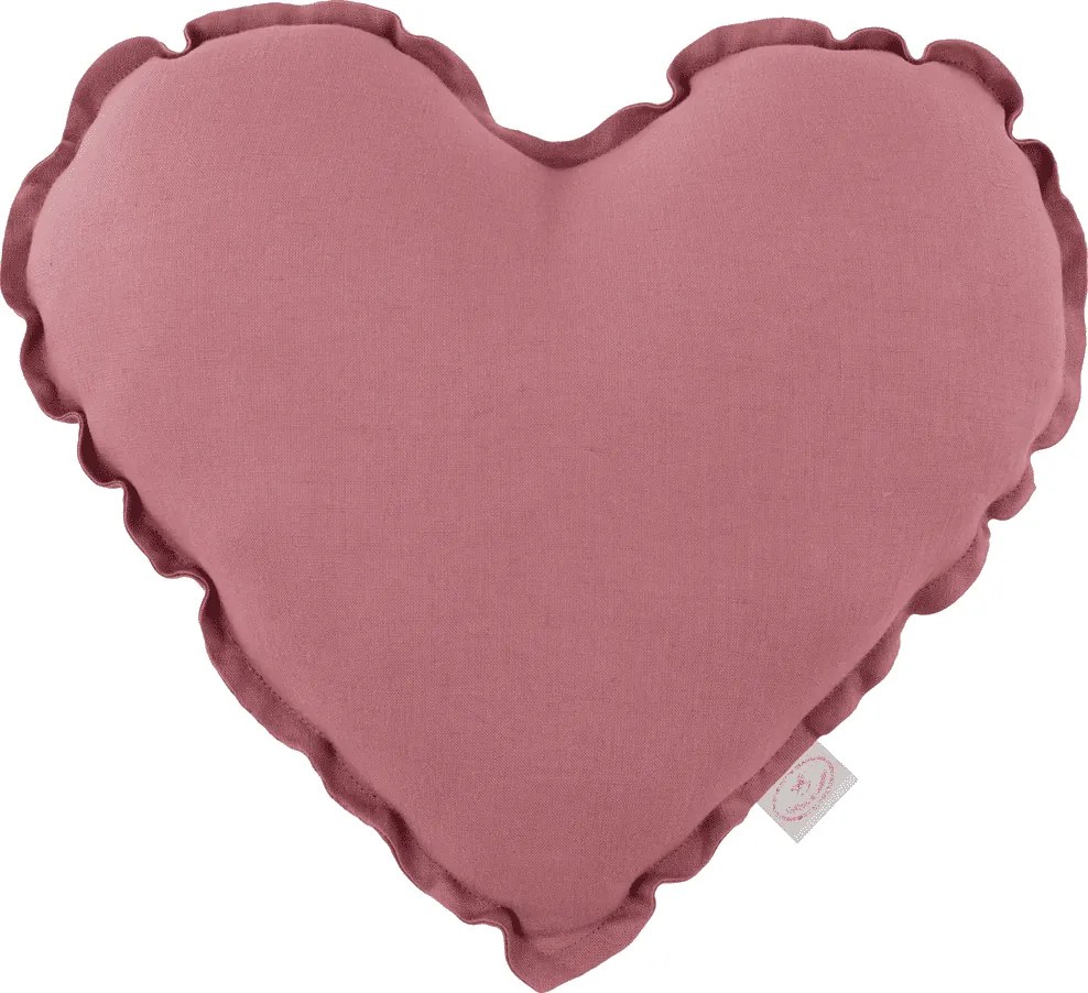Ľanový vankúš srdca sýto ružová 44cm