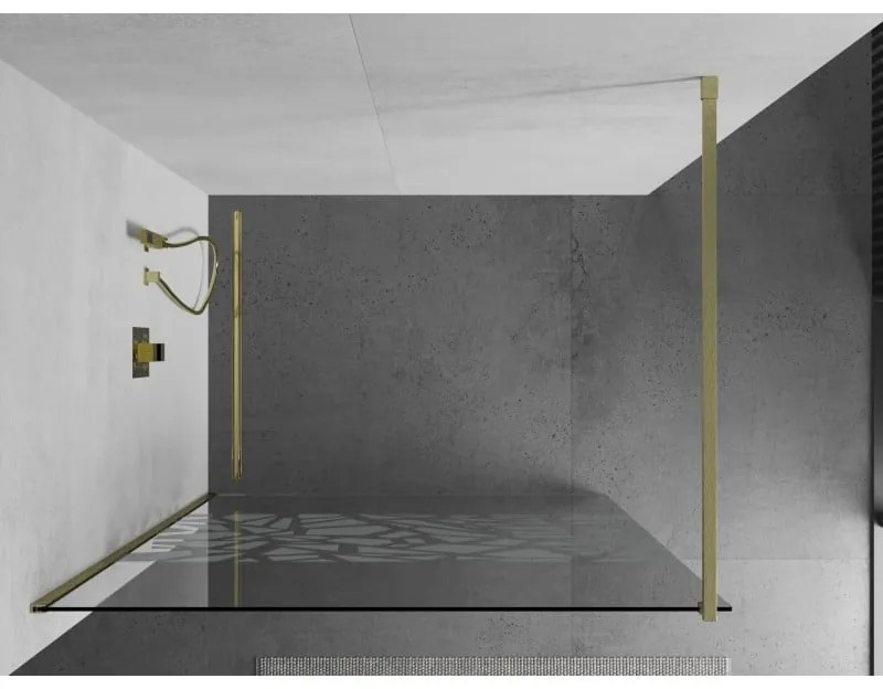 Mexen Kioto, sprchová zástena Walk-In 110 x 200 cm, 8mm číre sklo biely vzor, zlatý matný profil, 800-110-101-55-85