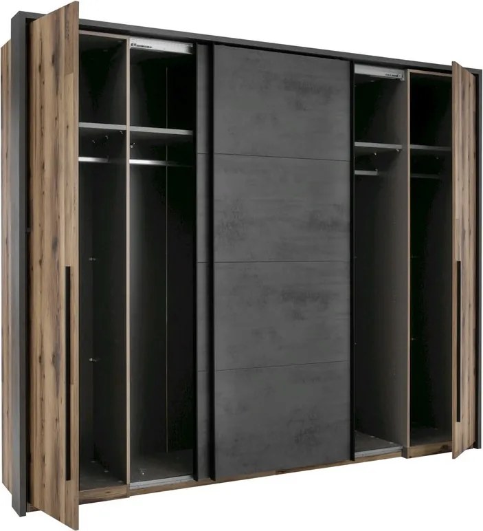 Šatníková skriňa Sarnia, 312 cm, zrubová dosky / tmavý betón