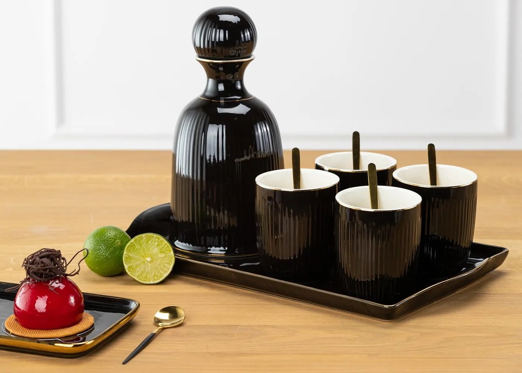 Keramický pohár s lyžičkou Kendi Black 300 ml sada 4ks