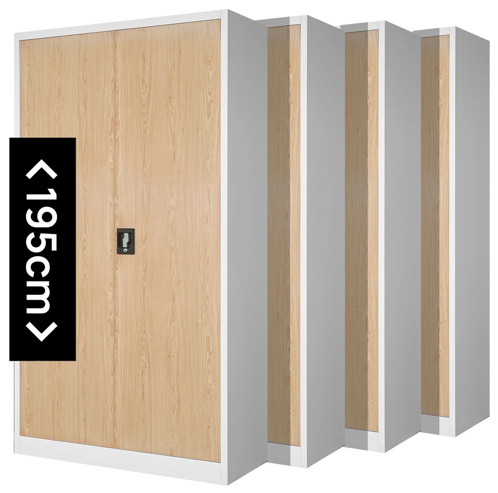Sada 4x kovová spisová skriňa JAN H, 900 x 1950 x 400 mm, Eco Design: biela/ dub sonoma