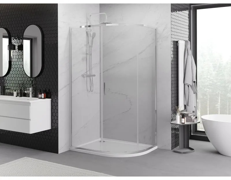 Mexen Exo, asymetrický sprchovací kút s posuvnými dverami 100 x 90 cm, 6mm číre sklo, chrómový profil, 8131-100-090-01-00