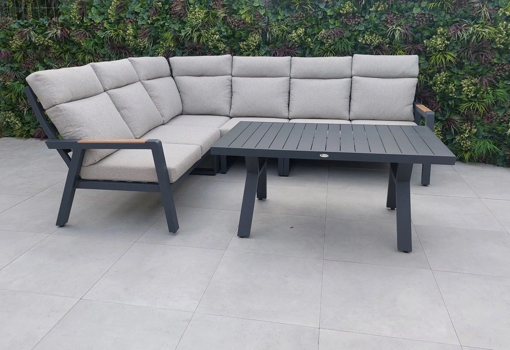 Hliníkový rohový nábytok BURY antracit + svetlé podušky