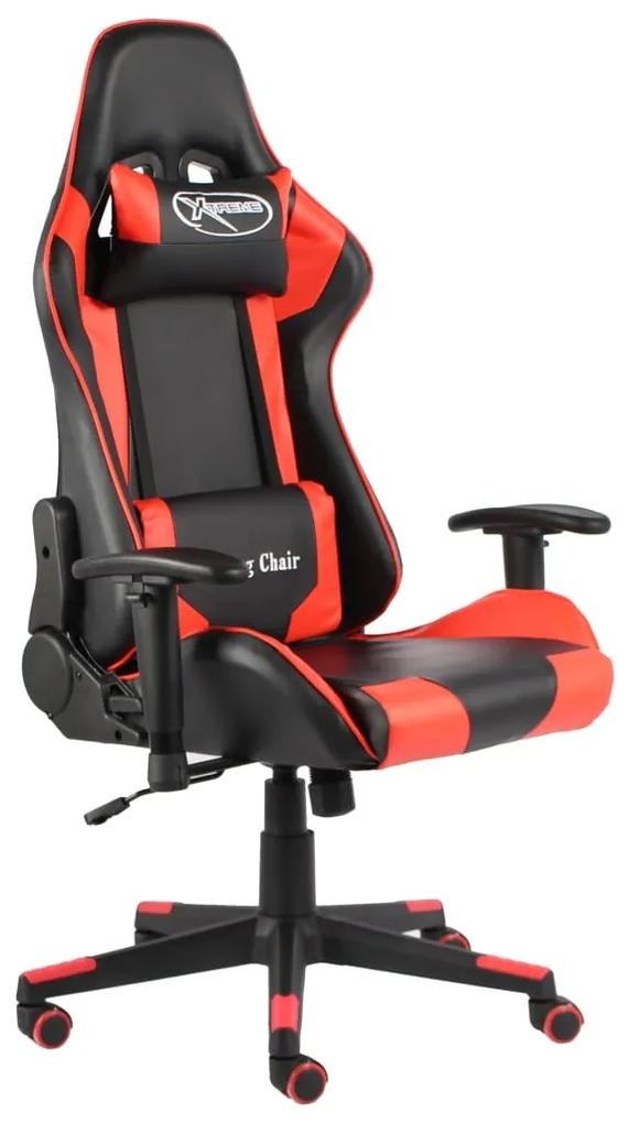 Otočná herná stolička červená PVC