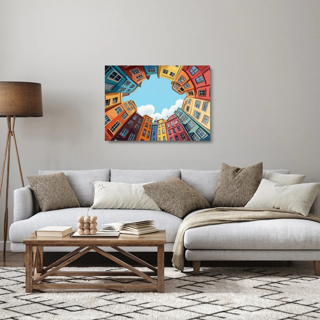Sklenený obraz - Medzi domami (70x50 cm)