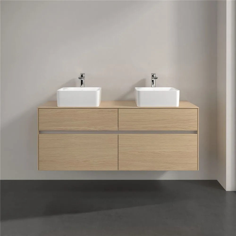 VILLEROY &amp; BOCH Collaro závesná skrinka pod dve umývadlá na dosku, 4 zásuvky, 1400 x 500 x 548 mm, Nordic Oak, C04800VJ