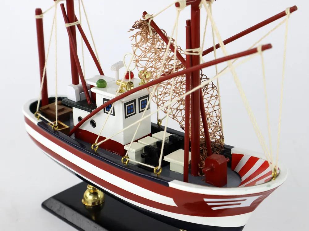 Lean Toys Zberateľská rybárska drevená loď – červená 45cm