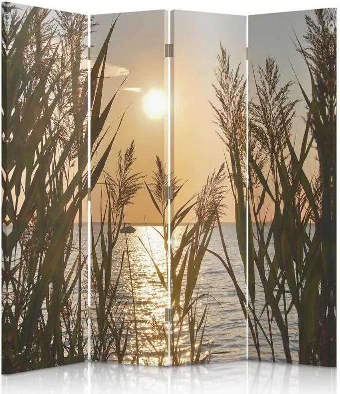 CARO Paraván - A Setting Sun On The Lake | štvordielny | jednostranný 145x150 cm