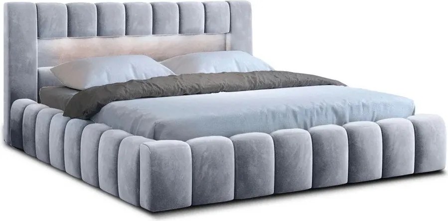 Svetlosivá čalúnená dvojlôžková posteľ s úložným priestorom s roštom 160x200 cm Lamica – ELTAP