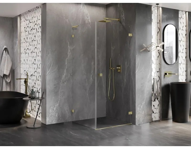 Mexen Lunar-B L výklopný sprchový kút pravý 80 x 80 cm, číre sklo, zlatá matná, 832L-080-080-55-00-P