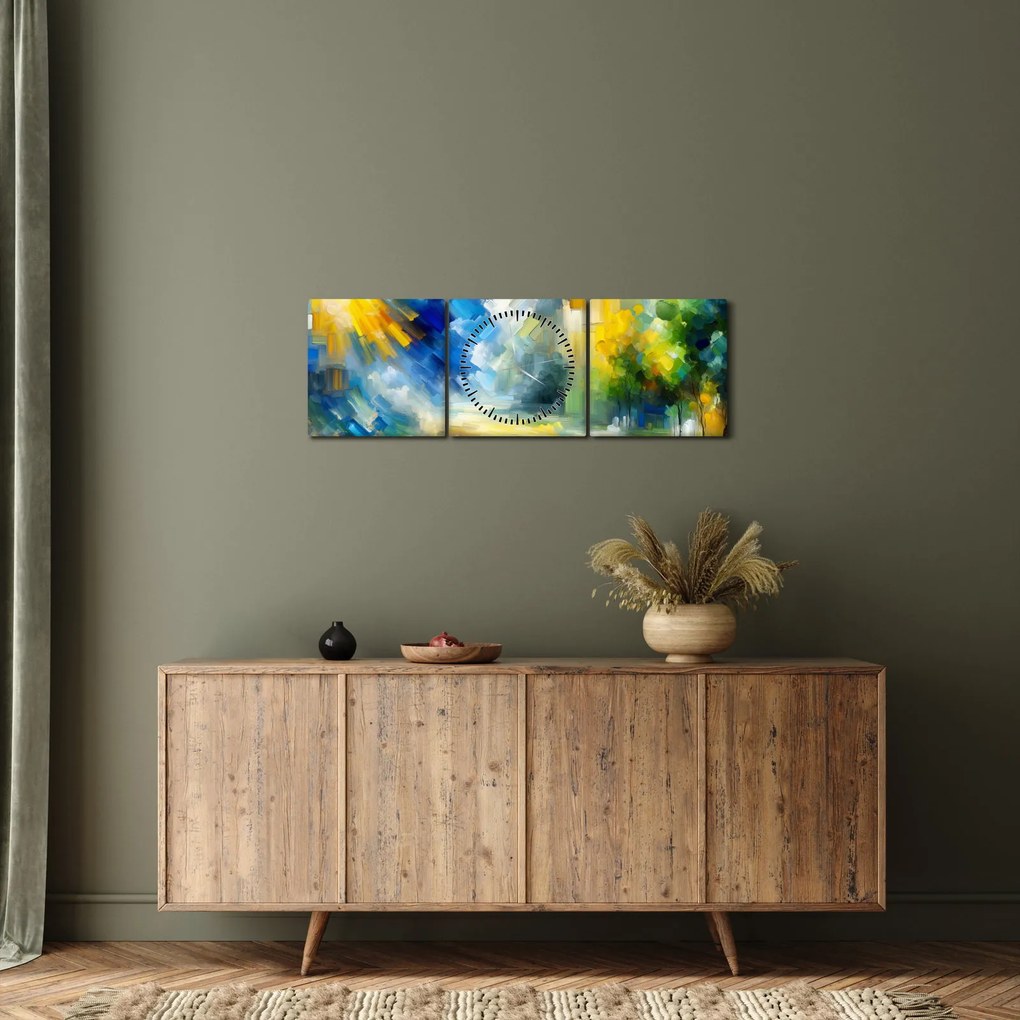 Obraz - Abstraktný slnečný deň (s hodinami) (90x30 cm)