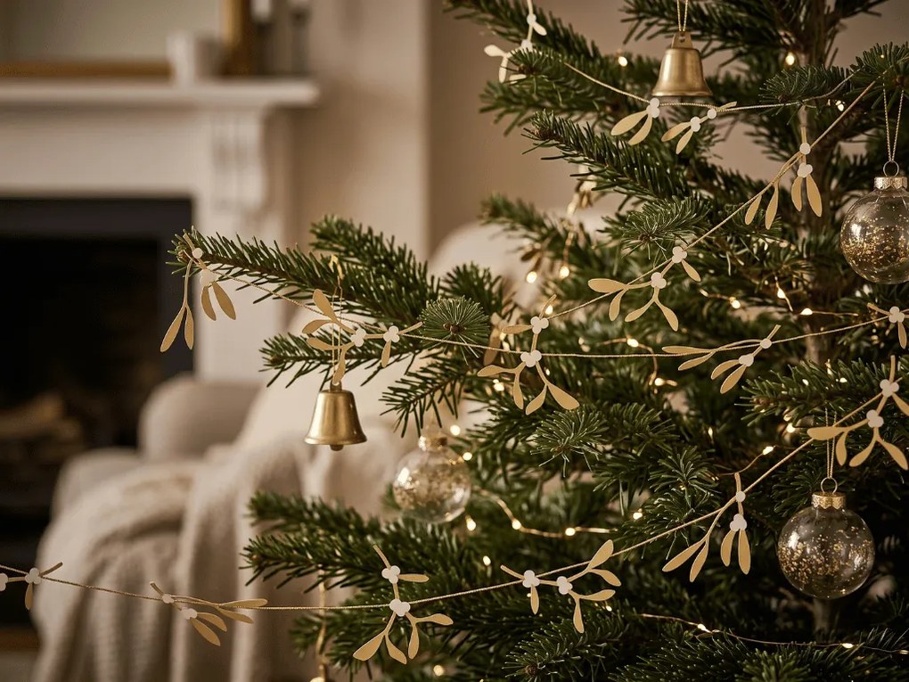 Vianočná girlanda GOLD MISTLETOE 5 m, zlatá