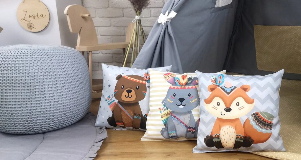 Detský stan TEEPEE (TÍPÍ) BOHO s doplnkami - sivý / béžový