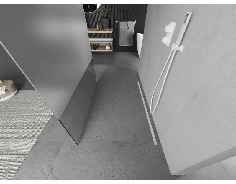 Mexen Kioto, priechodná sprchová zástena 100 x 200 cm, 8mm sklo číre/námraza, 2x biela stabilizačná rozpera, 800-100-002-20-35