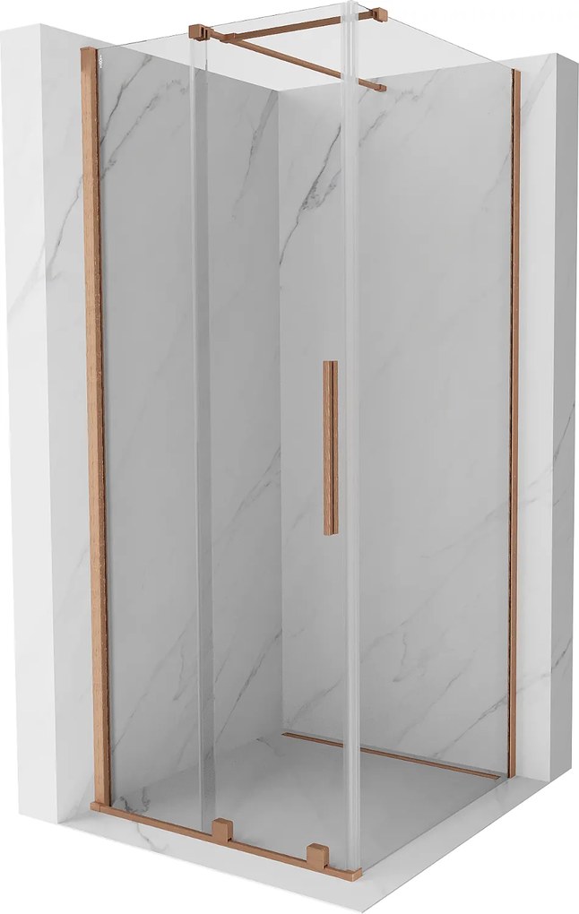 Mexen Velar, sprchový kút s posuvnými dverami 120(dvere) x 120(stena) cm, 8mm číre sklo, medená matná, 871-120-120-01-65