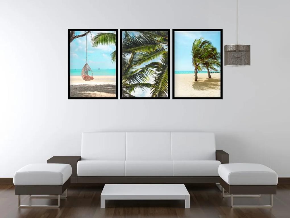 Gario Sada plagátov Morská pláž - 3 dielna Farba rámu: Rustikálna, Veľkosť: 135 x 63 cm