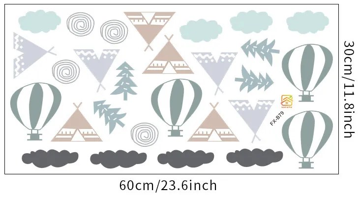 Samolepka na stenu "Teepee a obláčiky" 8 - 9 cm