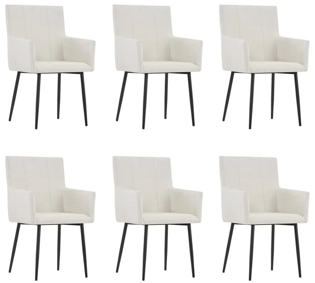 vidaXL Jedálenské stoličky s opierkami 6 ks, krémové, látka