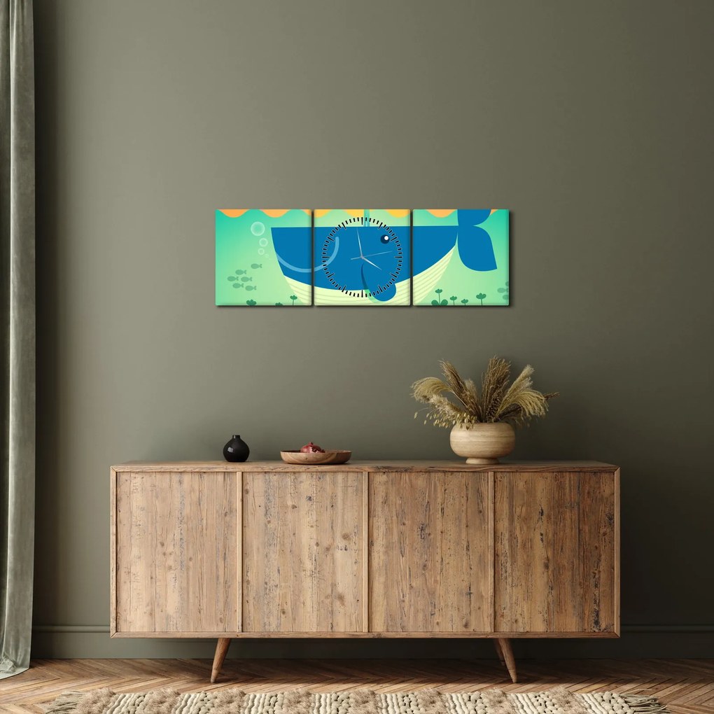 Obraz - Veselá veľryba (s hodinami) (90x30 cm)
