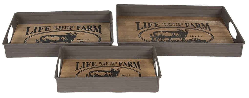 Sada 3 podnosov Filaire Farm - 36 * 26 * 5 cm / 31 * 21 * 5 cm / 26 * 16 * 5 cm