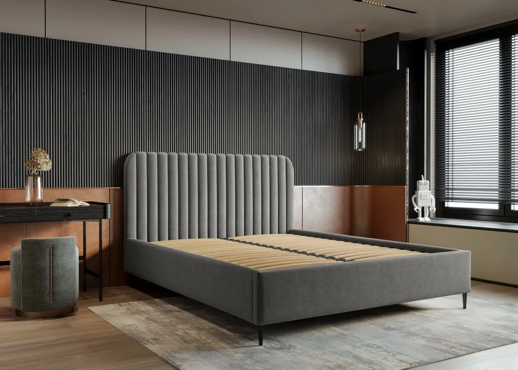 ČALÚNENÁ POSTEĽ ZOE 140 x 200 RIVIERA 91 ŠEDÁ ZAMATOVÁ LÁTKA