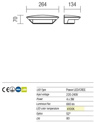 Redo 9407 - LED Vonkajšie nástenné svietidlo PLATE 4xLED/3W/230V 4100K IP54 antrac