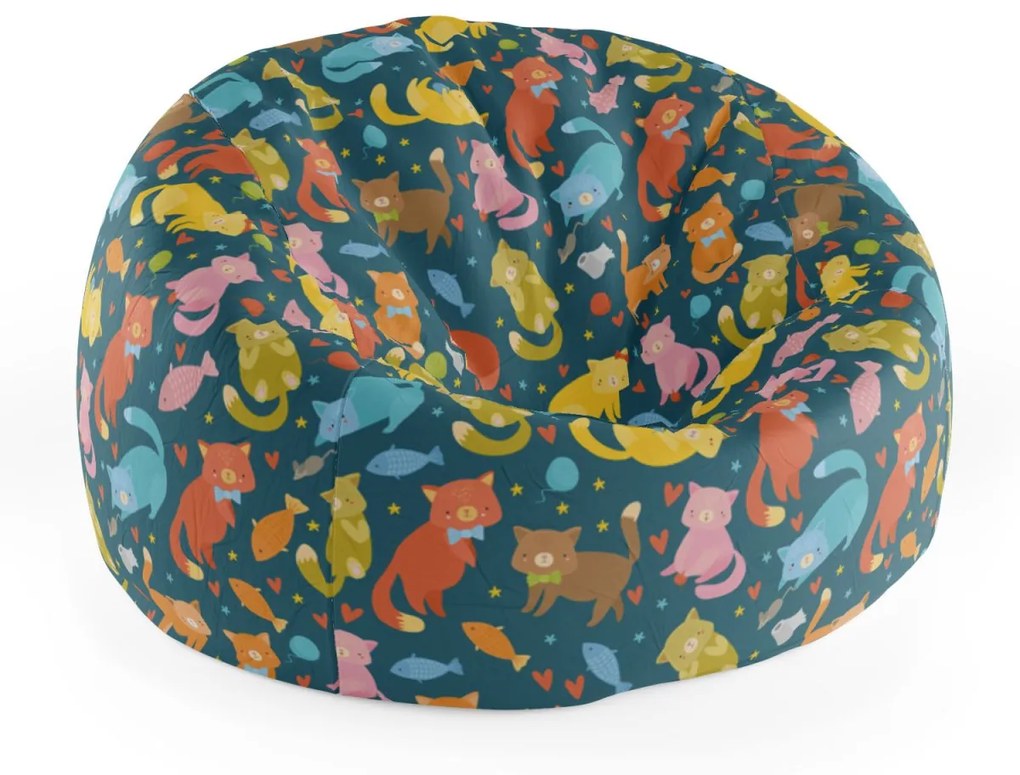 Sablio Sedací vak Cocoon Mačky s rybkami - 115 x 75 cm x 45 cm