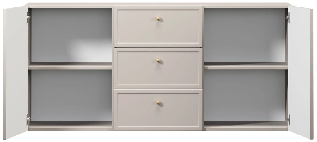 Závesná komoda Lorini 150 cm so zásuvkami - kašmír / zlaté úchytky