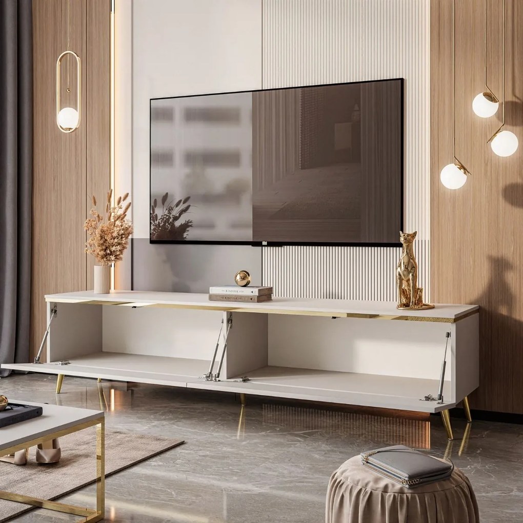 ZÁVESNÝ TV STOLÍK NESSIE NA NOŽIČKÁCH KAŠMÍR + ZLATÝ 180 cm