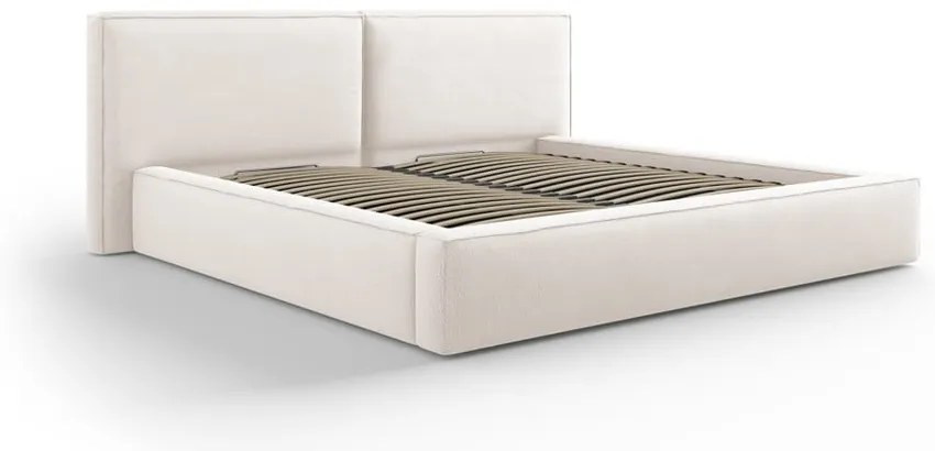 Béžová čalúnená dvojlôžková posteľ s úložným priestorom a roštom 140x200 cm Arendal – Cosmopolitan Design