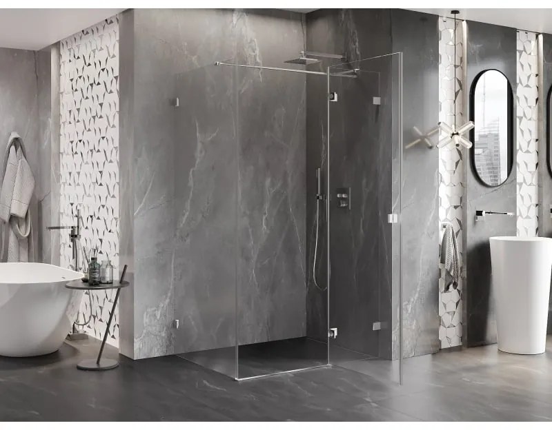 Mexen Lunar T, pravostranný výklopný sprchový kút 125 x 90 cm, 8mm číre sklo, chrómový profil, 834T-125-090-01-00-P