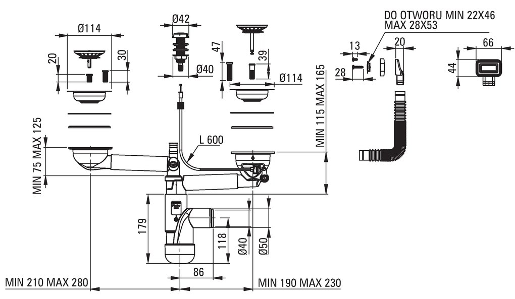 Deante Magnetic, granitový drez na dosku 690x500x219 mm, 3,5" + priestorovo úsporný sifón, 1,5-komorový, biela, ZRM_A503