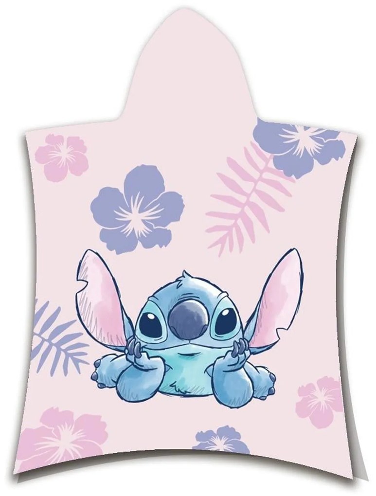 DETSKÝ BAVLNENÝ PONČO UTERÁK S KAPUCŇOU LILO AND STITCH 50X115 CM VZOROVANÁ
