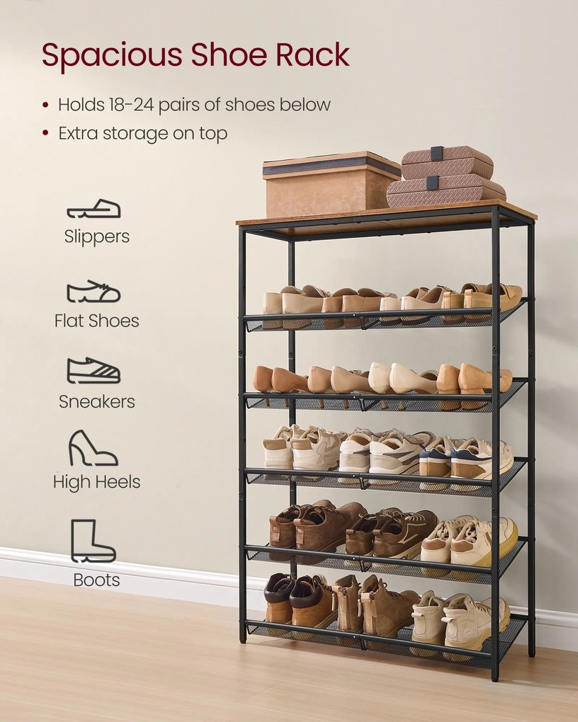 SONGMICS 6-úrovňový regál na topánky LBS044KD01 – praktický botník do predsiene