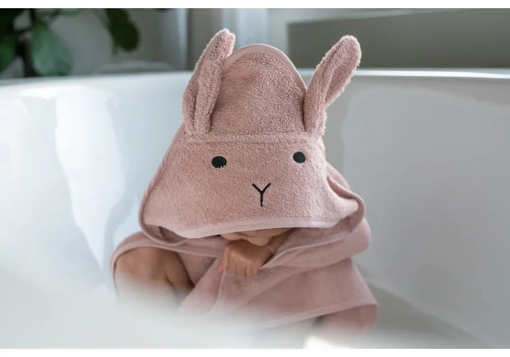Ružovo-hnedá bavlnená detská osuška s kapucňou 75x75 cm Rabbit – Kindsgut